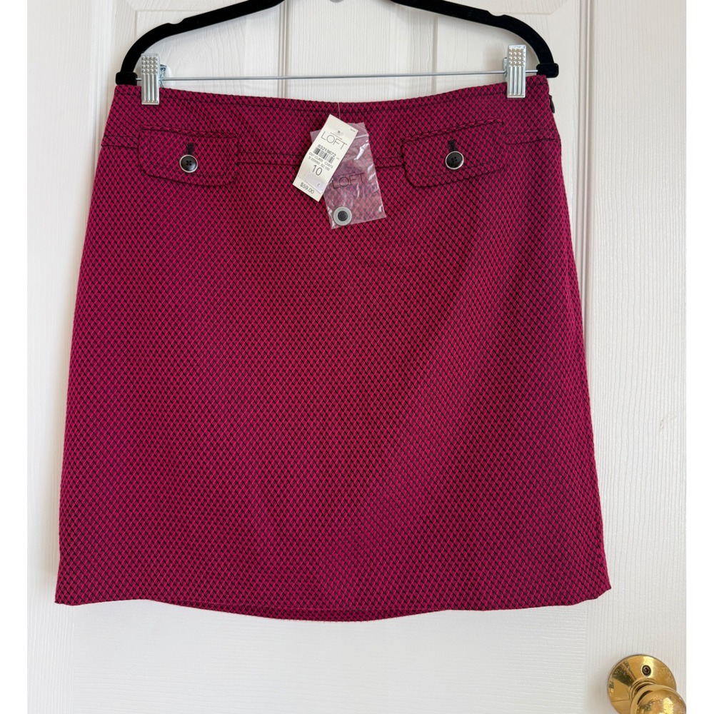 LOFT Petite Textured‎ A-Line Skirt Magenta Black Size 10 - Picture 2 of 8